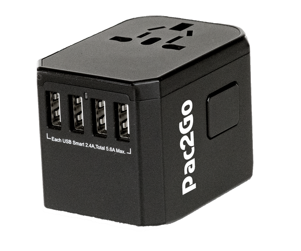 Pac2Go Universal Travel Adapter with Quad USB + USB-C Charger