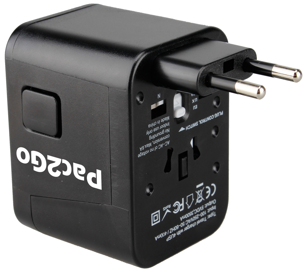 Pac2Go Universal Travel Adapter with Quad USB