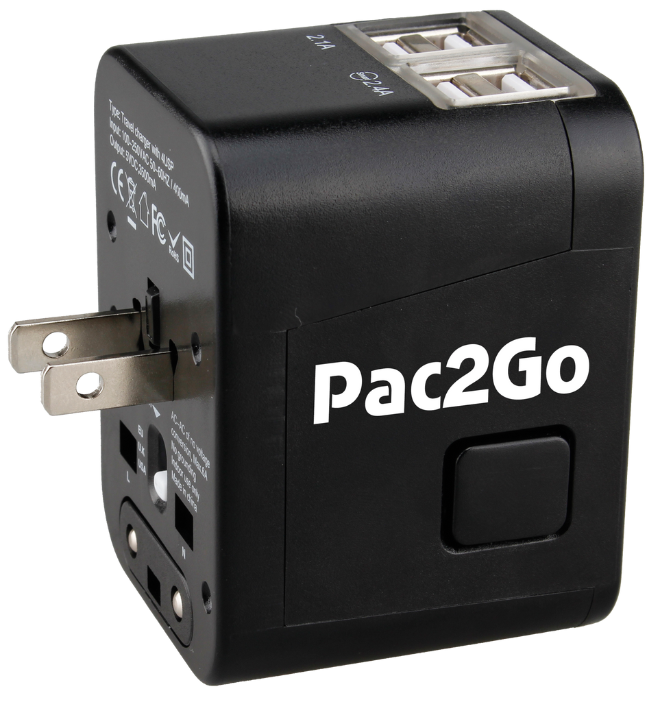 Pac2Go Universal Travel Adapter with Quad USB