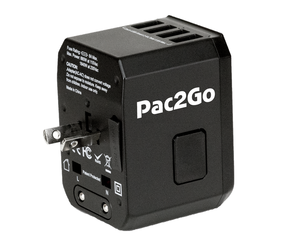 Pac2Go Universal Travel Adapter with Quad USB + USB-C Charger