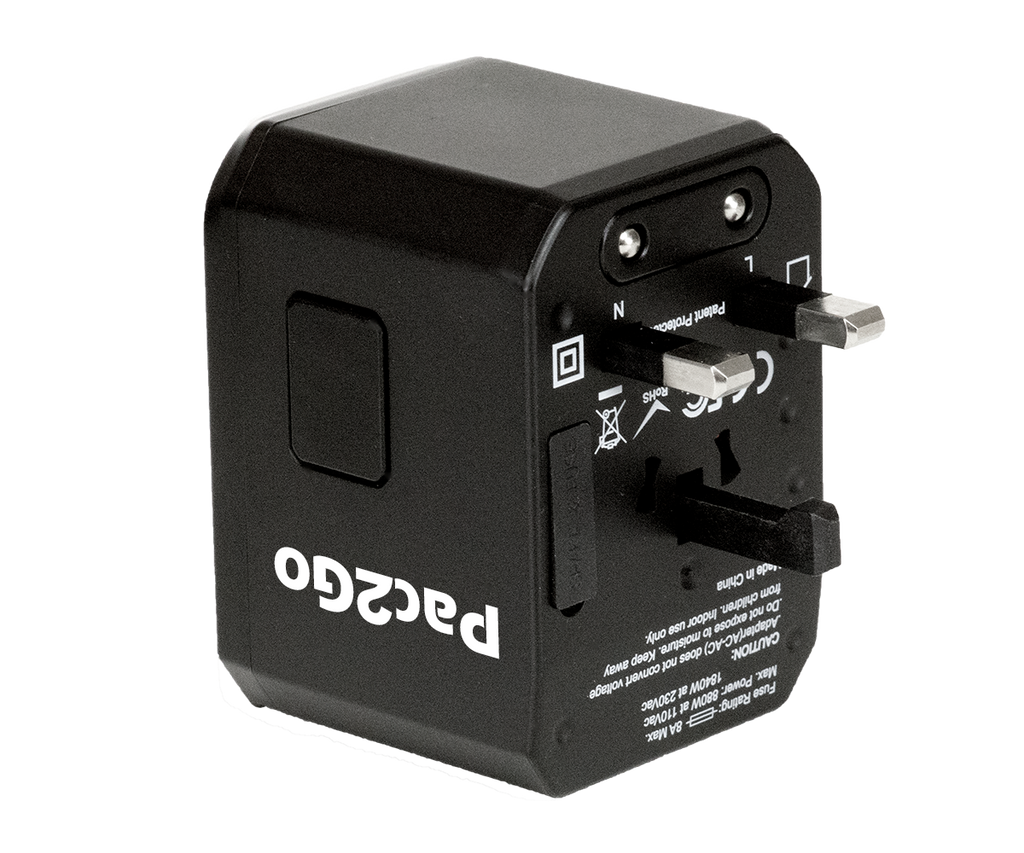 Pac2Go Universal Travel Adapter with Quad USB + USB-C Charger